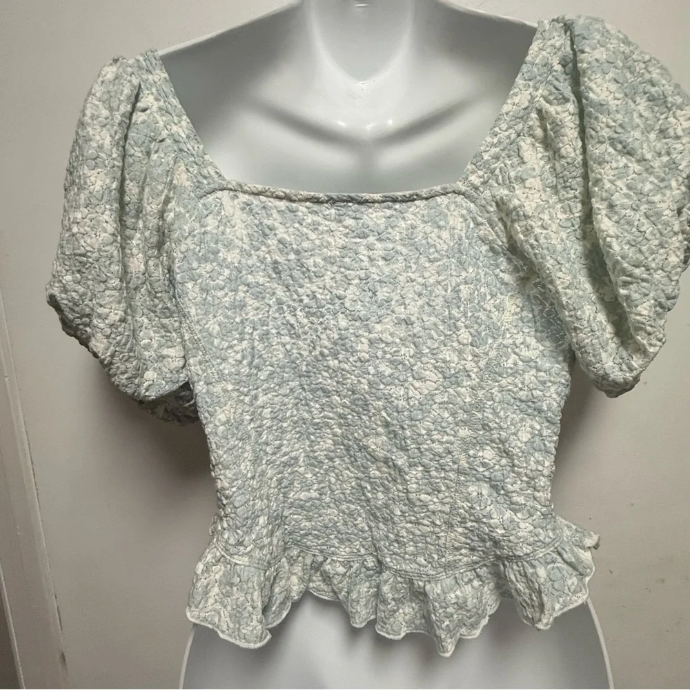 Free People White Puff Sleeve Fitted Blouse